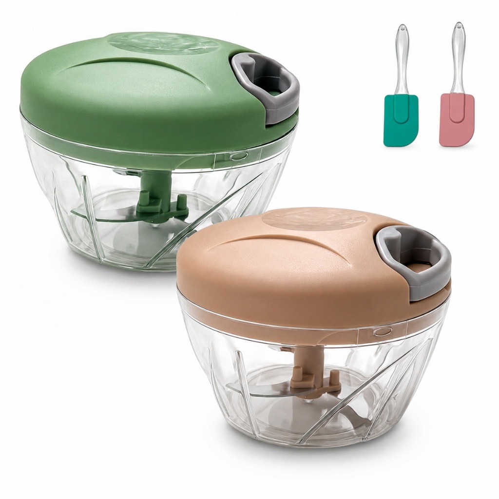 Kit Processador + Espátula Silicone Triturador Manual Alimen