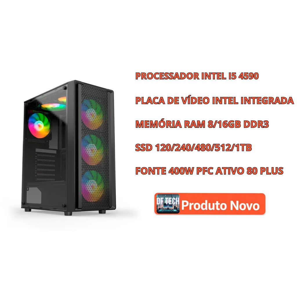 PC GAMER Horizon 2 i5 4590, 8GB RAM, SSD, FONTE 400W PFC Ativo 80 Plus ...
