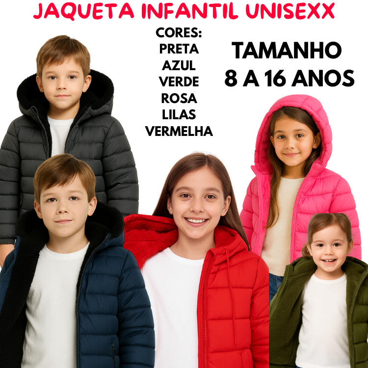 Jaqueta Infantil Juvenil Puffer Forrada Pelúcia COM Capuz BLUSA DE Frio 4 a 18 ANOS UNI...