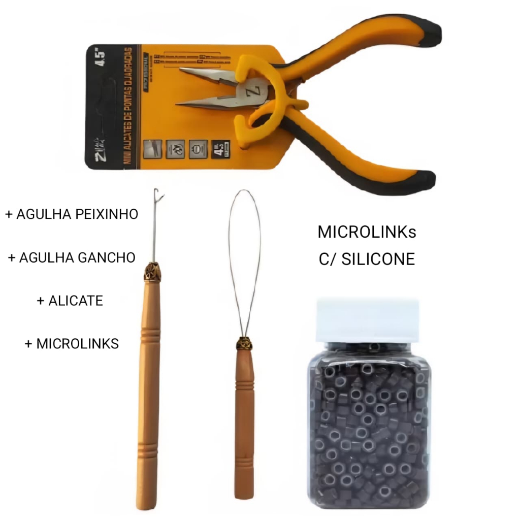 Kit Mega Hair Nagô Box Braid Mega Hair Alicate Agulhas Microlink ...