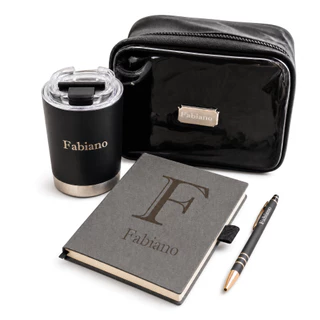 Kit Presente Copo Café Térmico - Caderneta Personalizada Caneta com Nome Necessaire Presente Brinde