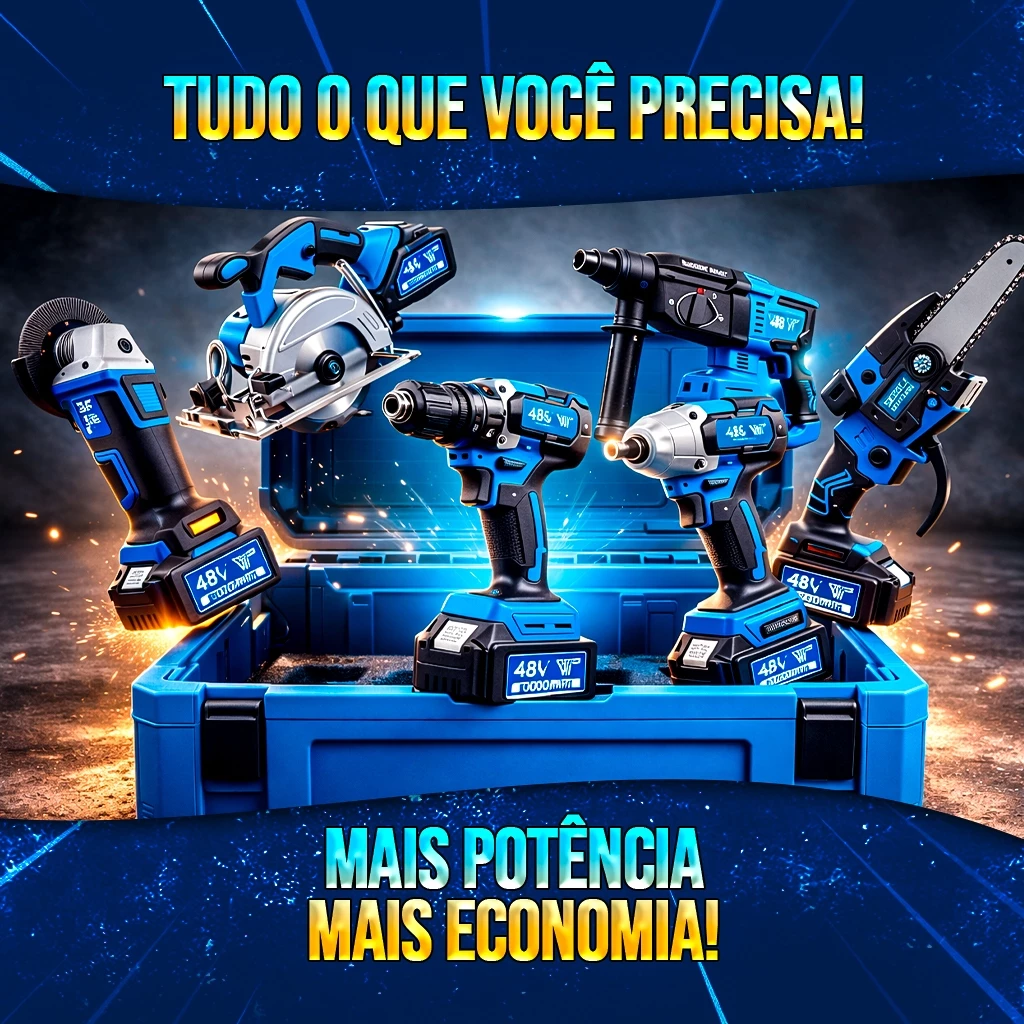 Kit 6 Ferramentas com Furadeira Parafusadeira Martelete Chave de Impacto Esmerilhadeira Serra 48v - Imagem 2
