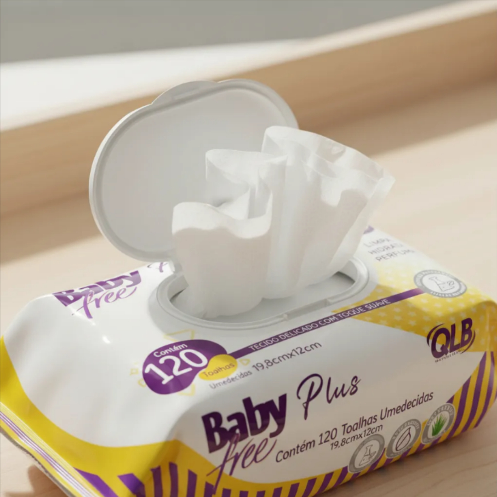 Caixa com 10 Lenços/Toalhas Umedecidas Baby Free Plus c/ 120
