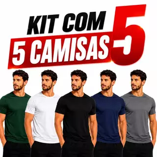 Kit 5 Camiseta Dry Fit Masculina Academia Confortável P ao GG para o dia a dia