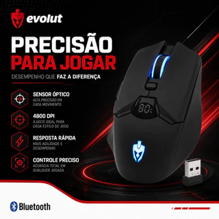 Mouse Gamer Evolut Wireless E Bluetooth Eg10 Sem Fio Recarregável Dual Mode 2.4ghz Cor Preto