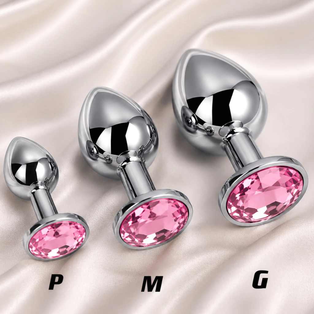 Plug Anal de Acero Inoxidable con Joya Rosa – Tallas S