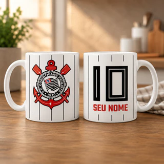 Caneca Personalizada Corinthians 325ml com Nome Presente para Torcedor Corinthiano Timão