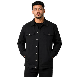 Jaqueta Jeans Masculina Slim Preta Azul Premium Com Bolsos Frio Inverno