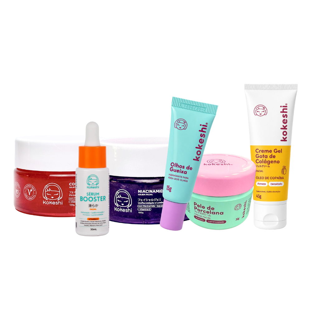 Kit Skincare Kokeshi Cosméticos Completo 6 Itens Hidratação e Tratamento Facial