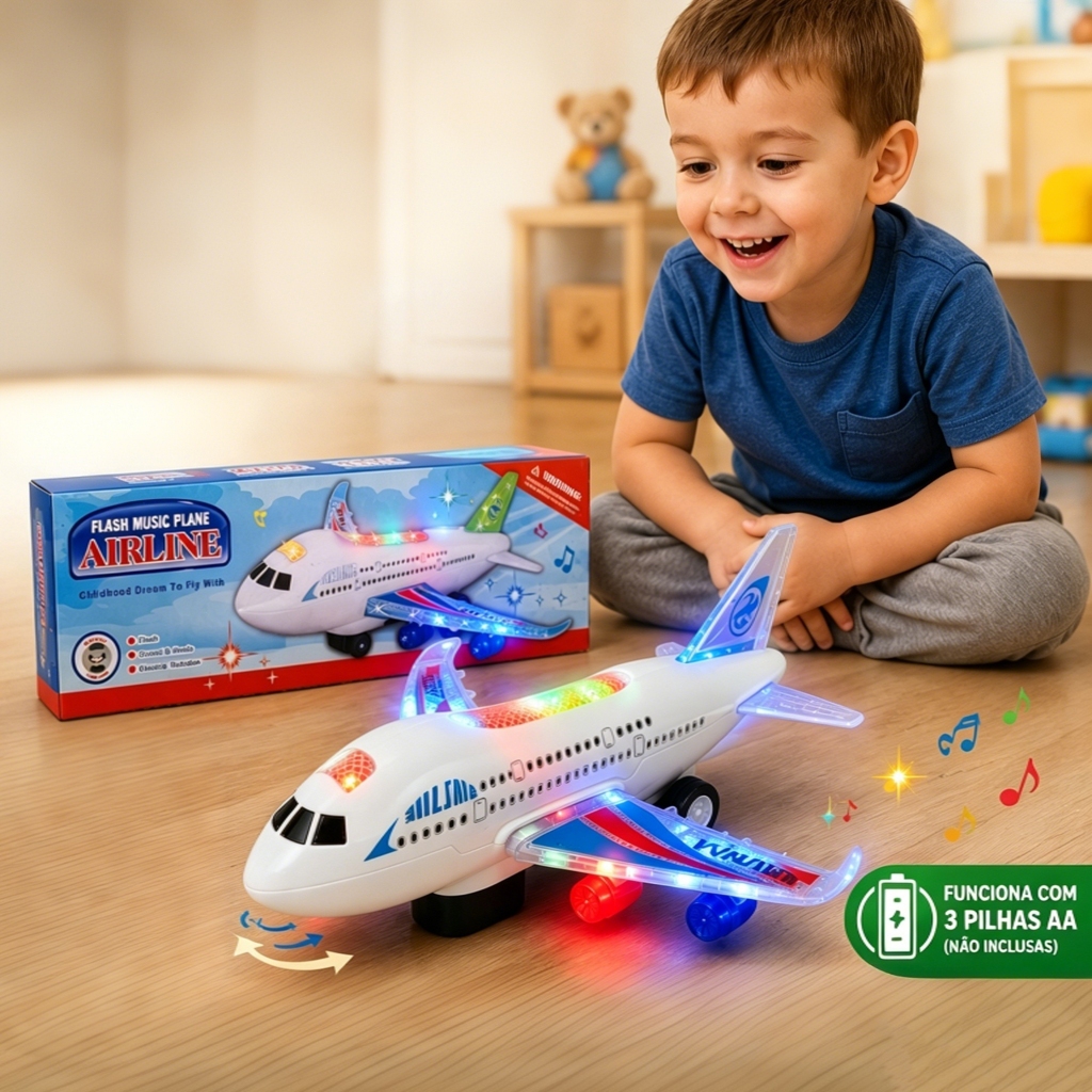 Avião Infantil Bate Volta Elétrico Com Som e Luzes LED