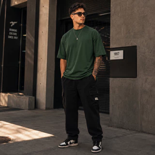 Camiseta Oversized Streetwear Masculina Gola Alta Canelada Algodão