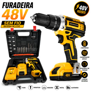 Parafusadeira Furadeira Sem Fio 48V Com 2 Baterias Maleta e Acessórios