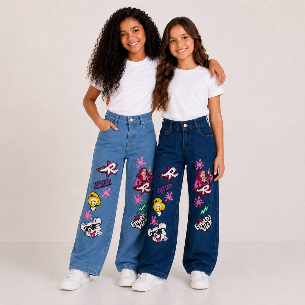 Calça Jeans Infantil Wide Leg Emily Vick com Regulador Interno (Tam. 2 a 16 anos, 2 cores)