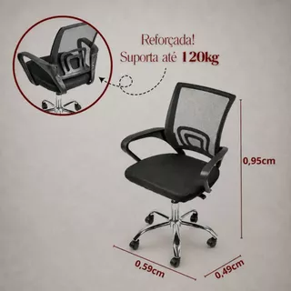 Cadeira de Escritório Encosto Mesh Assento Estofado Base Giratória Executiva Ergonômica