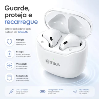 Fone de Ouvido Bluetooth Hrebos EB-219 ANC Cancelamento de Ruído Ativo Sem Fio