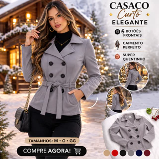Casaco Feminino Sobretudo Curto Com Botao Frio Inverno