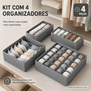 Kit 4 Organizadores de Roupas com Divisórias para Guarda-Roupa Gaveta Armário Colmeia
