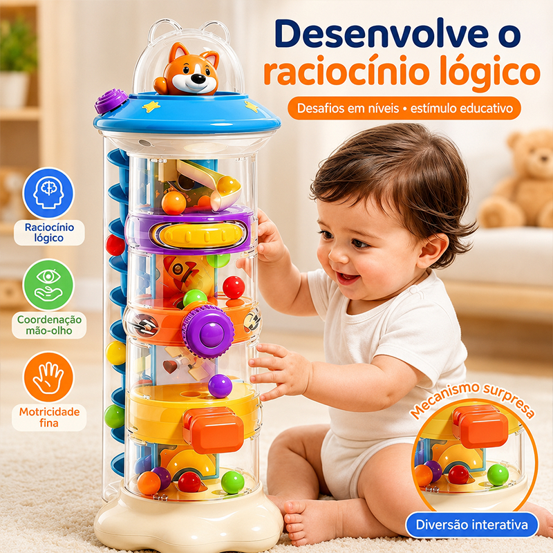 Brinquedo Torre Lançadora Espacial Educativo Interativo com Bolinhas