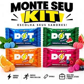Bala Energética DOT Energy Cafeína Taurina Kit Sachês Menta Citrus Frutas Vermelhas Melancia