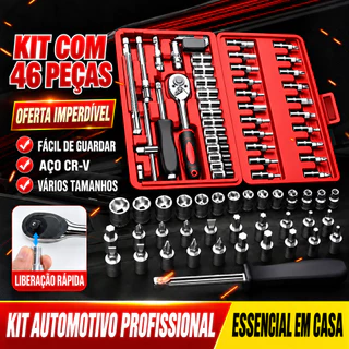 Kit 46 Peças Chave Catraca Reversível Jogo de Soquetes Reparo de carros Ferramentas Completo com Maleta