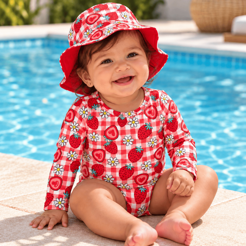 Conjunto Praia Bebê Menina Maiô UV50+ Manga Longa Chapéu Proteção Solar ...