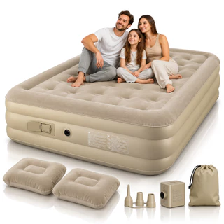 Cama Colchao Inflavel Casal Queen ou Solteiro Confortavel Acampamento Dobravel Cor Bege