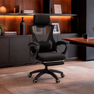 Cadeira de Escritório Presidente Supreme Ergonômica Reclinável com Apoio Lombar Ajustável e Apoio para os Pés Preto