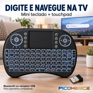 Mini Teclado Sem Fio com Touchpad RGB Bluetooth e Receptor USB para Smart TV TV Box e PC