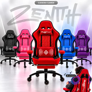 Cadeira Gamer c/ Massagem e Caixa De Som Bluetooth Usb Reclinável Ergonômica até 150kg Profissional Pluggei Zenith T4M4