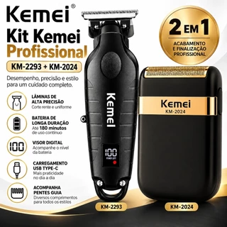 Kit Kemei Profissional Máquina 2293 + Shaver 2024 USB Recarregável Corte Cabelo Barba Barbeiro
