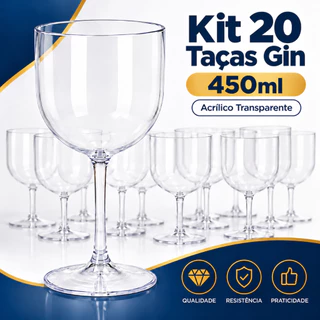 Kit Taça Gin 450Ml 20 Unidades Acrílico SEM PERSONALIZAÇÃO Transparente Para Casamentos Formaturas Festas e Eventos