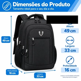 Black Friday Mochila Executiva para Notebook Grande Capacidade com Vários Bolsos e Bolsos Laterais em Tela
