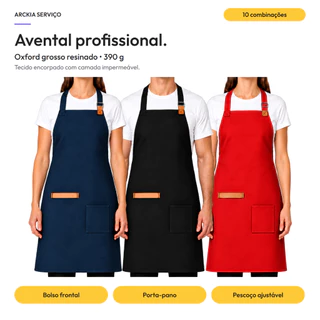 Avental Arckia Oxford Impermeável com Bolso e Porta-Pano para Uniforme Garçom, Barista, Bar, Restaurante e Cozinha