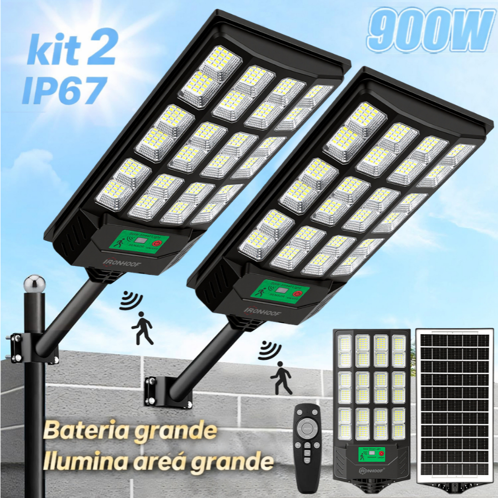 Kit 2 Luminária Solar Externa 900W Luz Solar Iluminação Externa Com ...