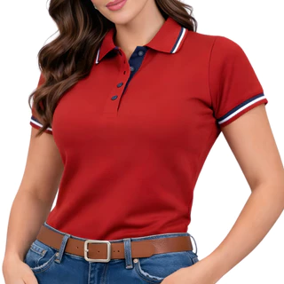 Camisa Gola Polo Feminina Baby Look Manga Curta