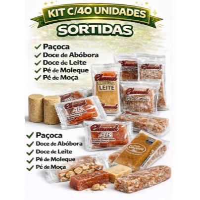 Kit 40 Doces Tradicionais Sortidos – Paçoca, Pé de Moleque, Doce de ...