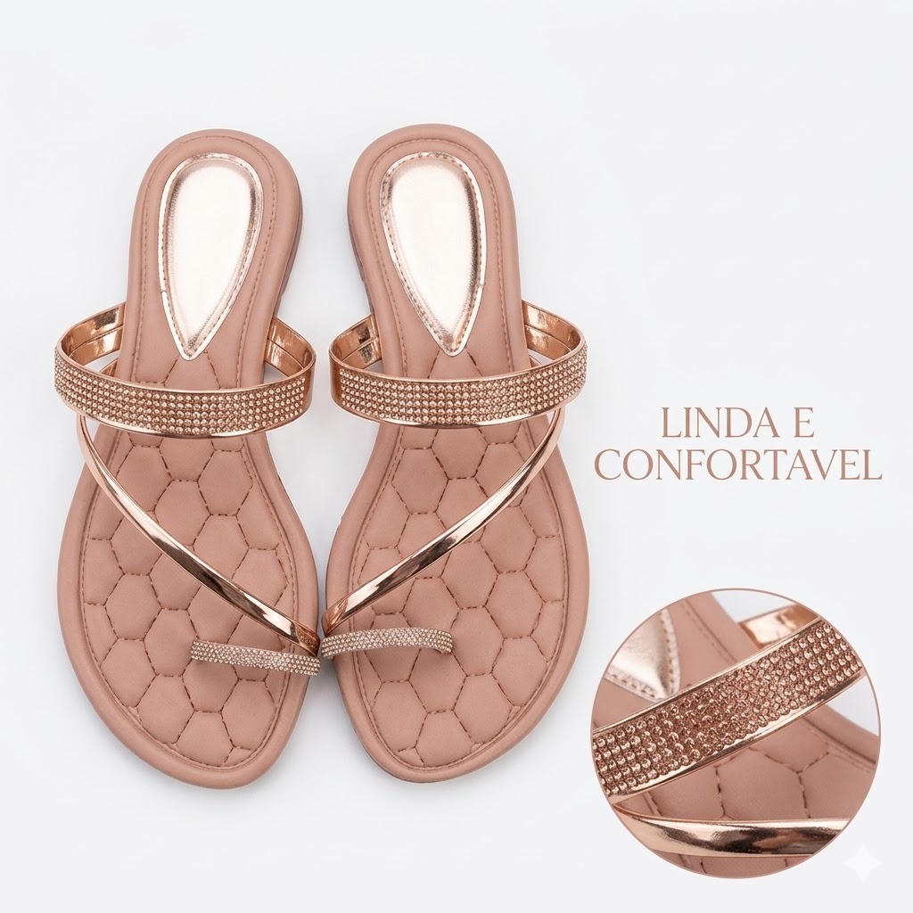 Sandália Rasteirinha Casual Brilho Strass
