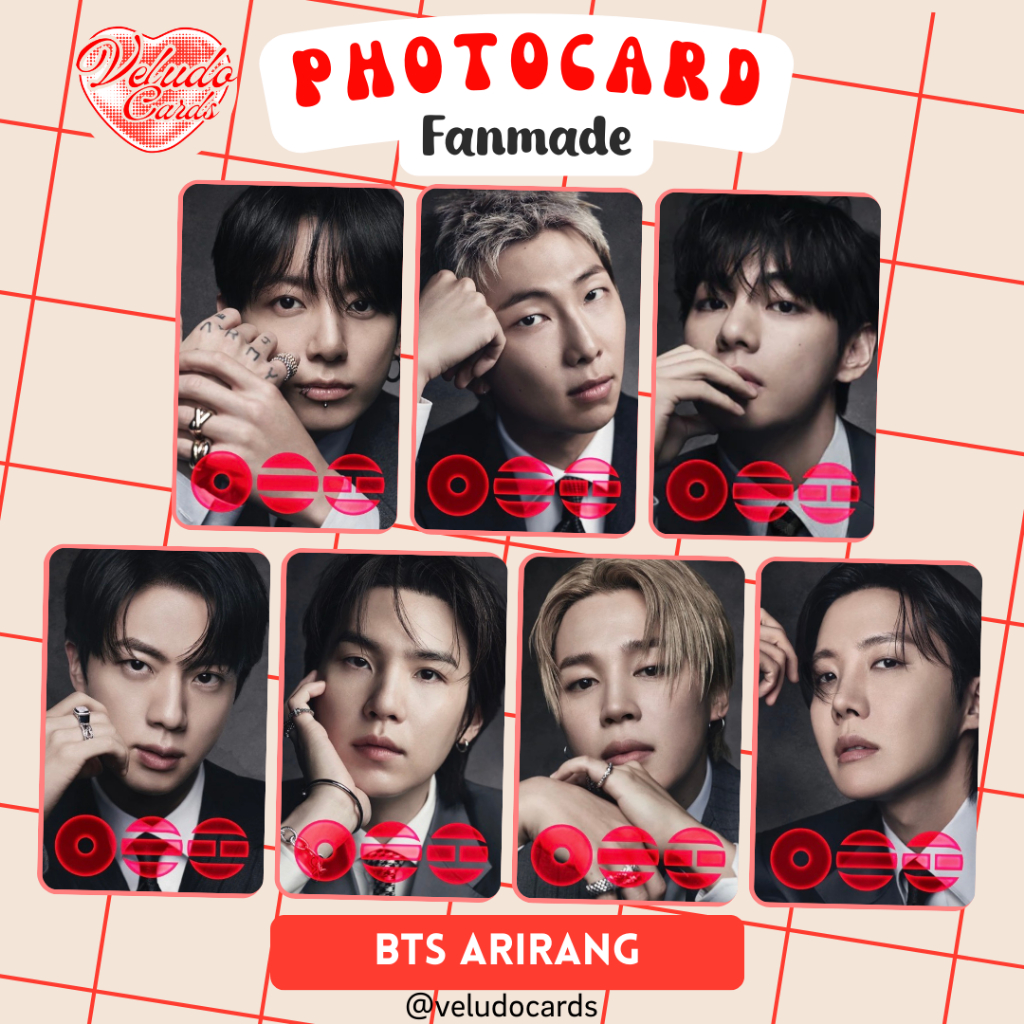 Kit 7 Photocards BTS Arirang Fanmade Frente e Verso Plastificado