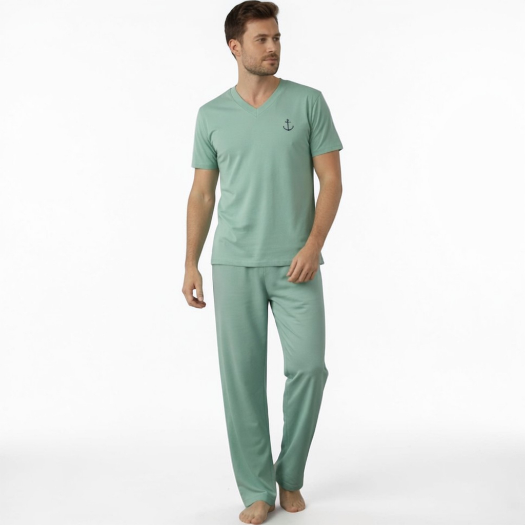 Pijama de Homem Meia Estação Manga Curta e Calça Comprida Malha Premium em Oferta na Shopee