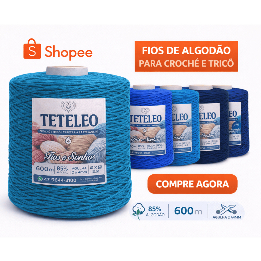 Barbante Nº6 TeTeLeo 600m – 85% Algodão Premium | Macio