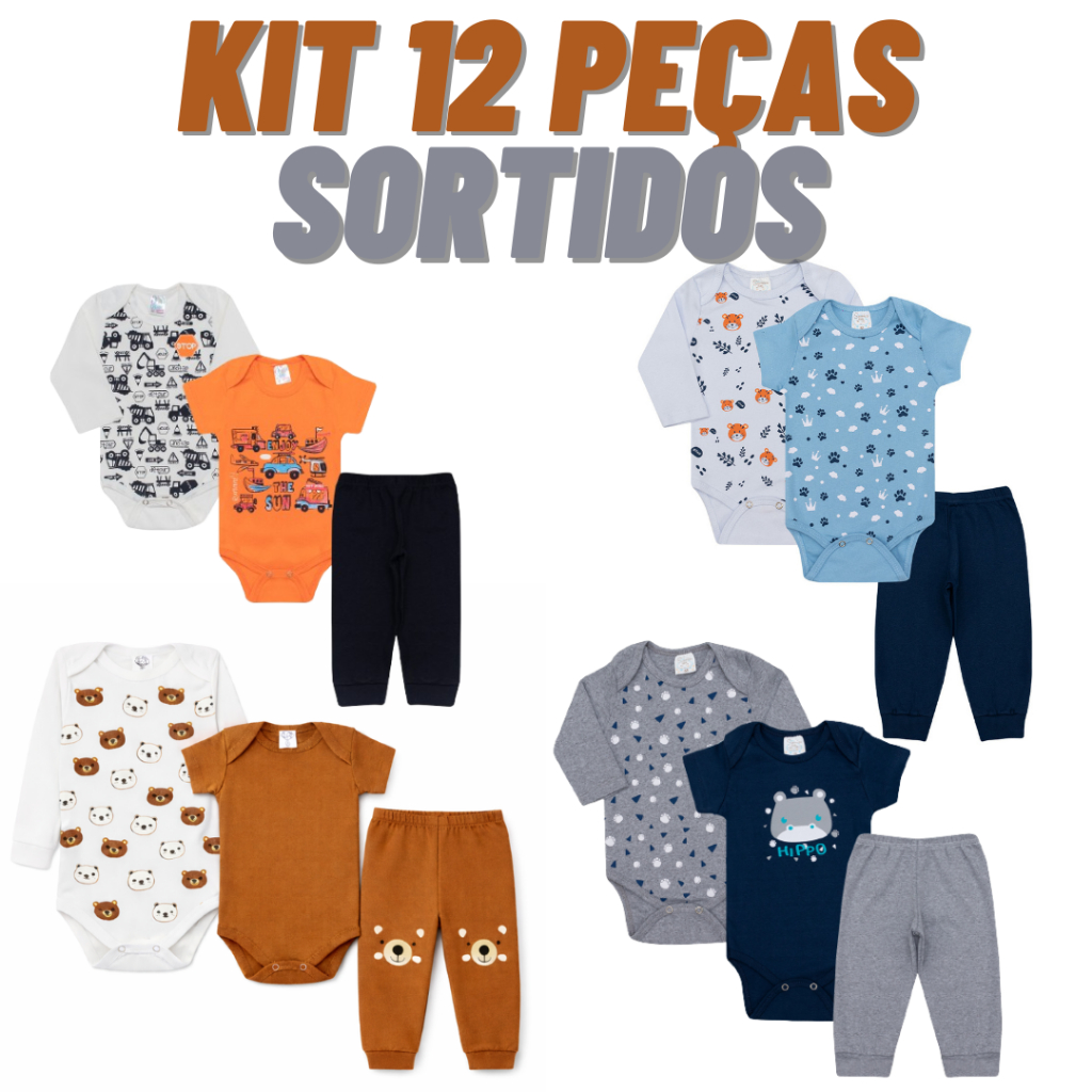 Kit Roupa De Bebe 12 Peças Body Manga Longa e Curta E Mijão Algodão Menino ou Menina Sortido em Oferta na Shopee