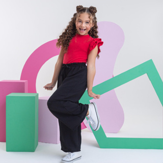 Calça Pantalona Menina  Juvenil Moderna, Leve e Confortável  6 a 12 Anos Estampas lisas