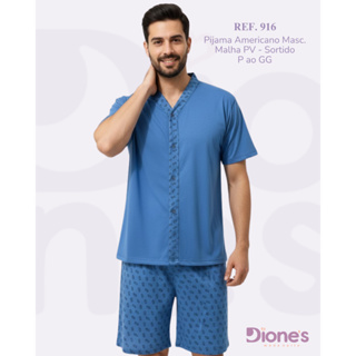 Pijama Masculino Aberto de Botão Curto Cirúrgico Estilo Americano Malha Premium Confortável Promoção em Oferta na Shopee