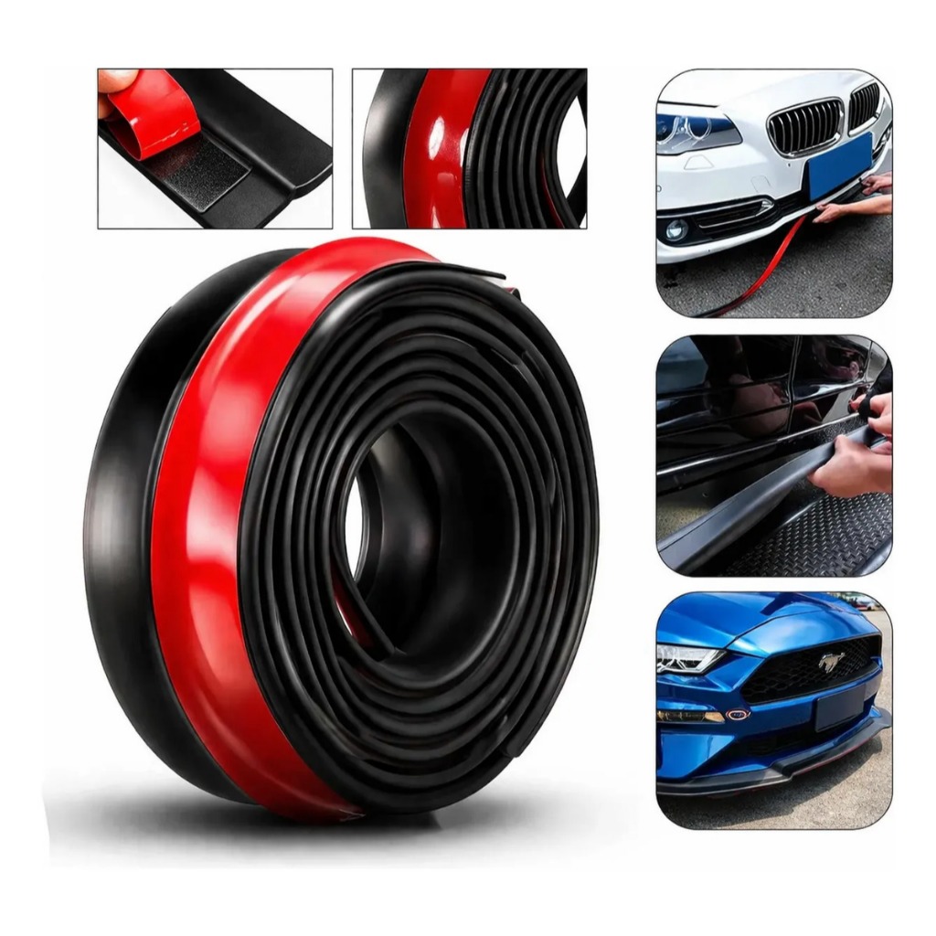 Saia Spoiler Para choque Front Lip Borracha Tuning Universal Preto 2,50 Metros