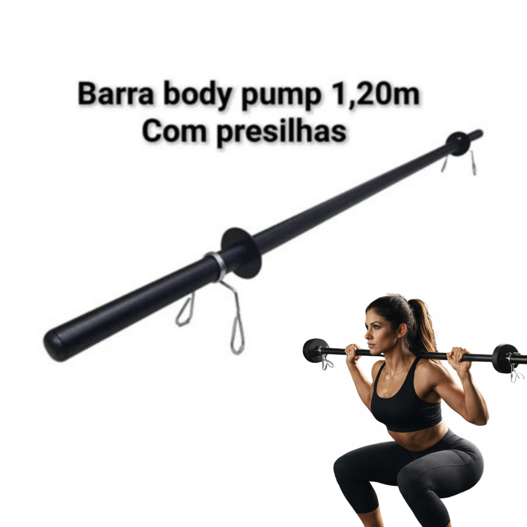BARRA RETA BODY PUMP 1,20M COM PAR DE PRESILHAS FUNCIONAL ACADEMIA ...