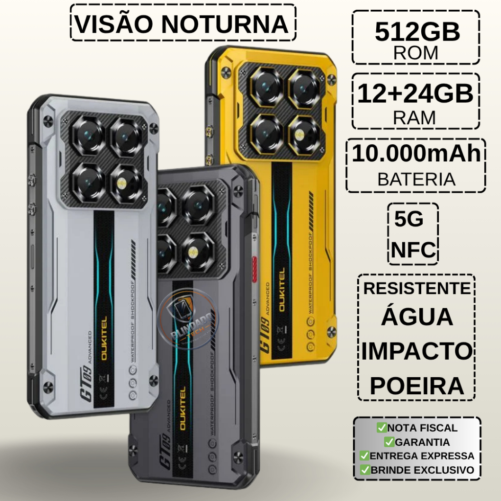 OUKITEL WP60 5G | 512GB | 12+24GB RAM | Bateria 10.000mAh | Visão