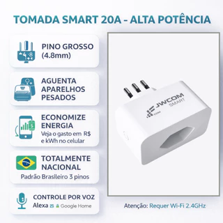 Tomada Inteligente WiFi 20A 4400W Medição Energia kWh Alexa Google Smart Plug Bivolt