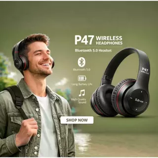 Fone de Ouvido P47 Bluetooth 5.0 Sem Fio, Som Estéreo com Redução de Ruído, Compatível com Todos os Dispositivos