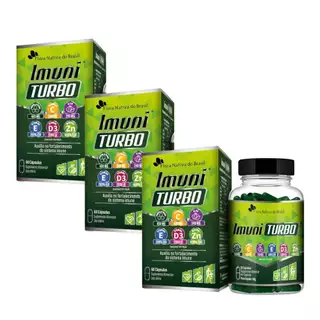 Kit 3 Imuni Turbo ( Própolis V 400mg + Óleo de Alho 240mg + Vit C 500mg + Vit E 20mg + Zn 28mg) 60 caps