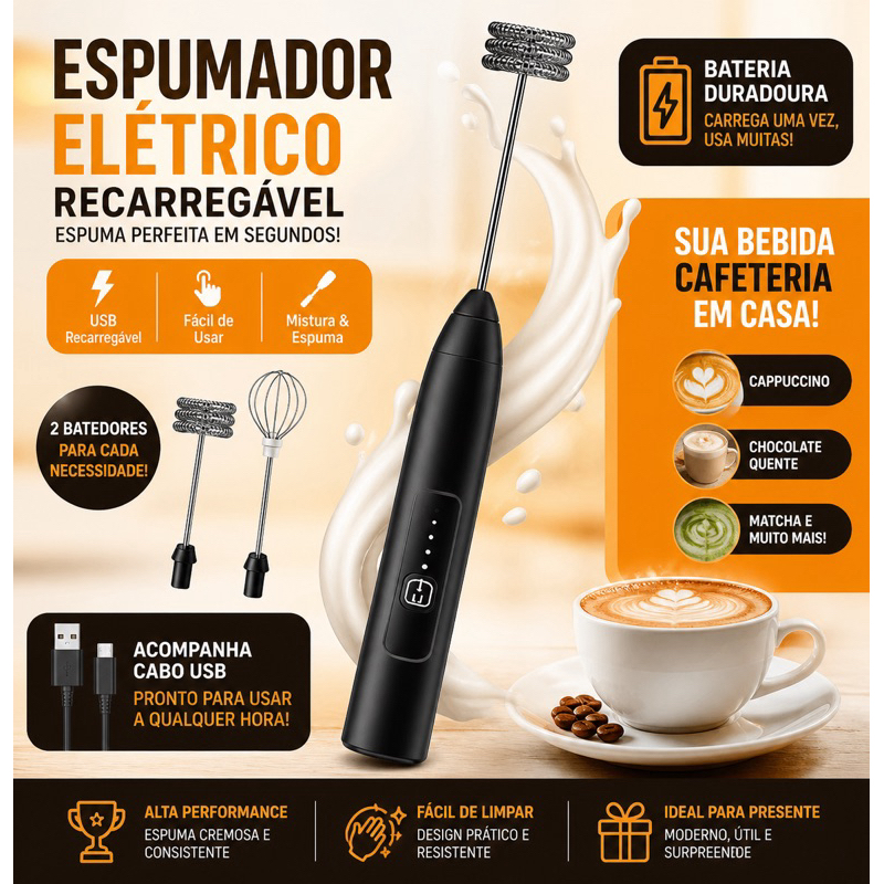 Batedor Misturador Mixer Elétrico para Bebidas Leite Café Cl